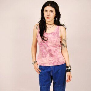 Y2K Athletic Tank Top (L) Danskin large pink vintage paisley yoga athlesure gym